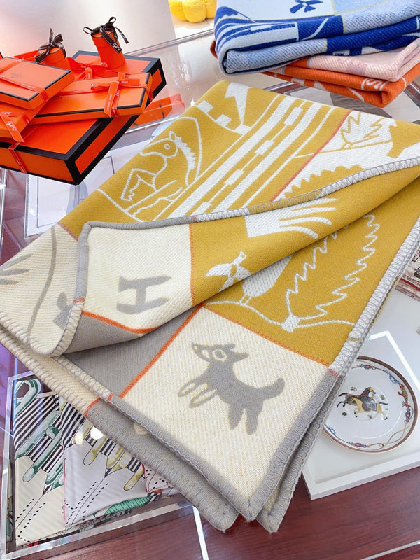 Baby Blankets 140 CM In Yellow Mix Grey Cashmere And Fine Wool 341417