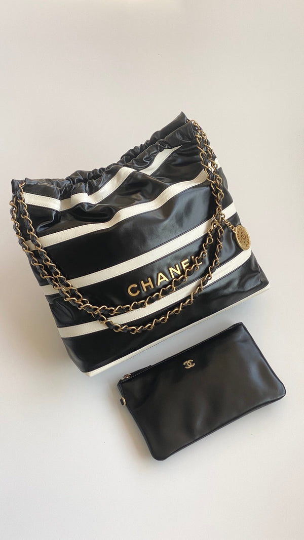 Chanel 25 Bag Black White Soft Calfskin