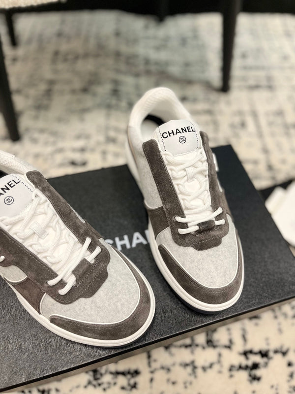cc sneaker grey velvet dark brown suede