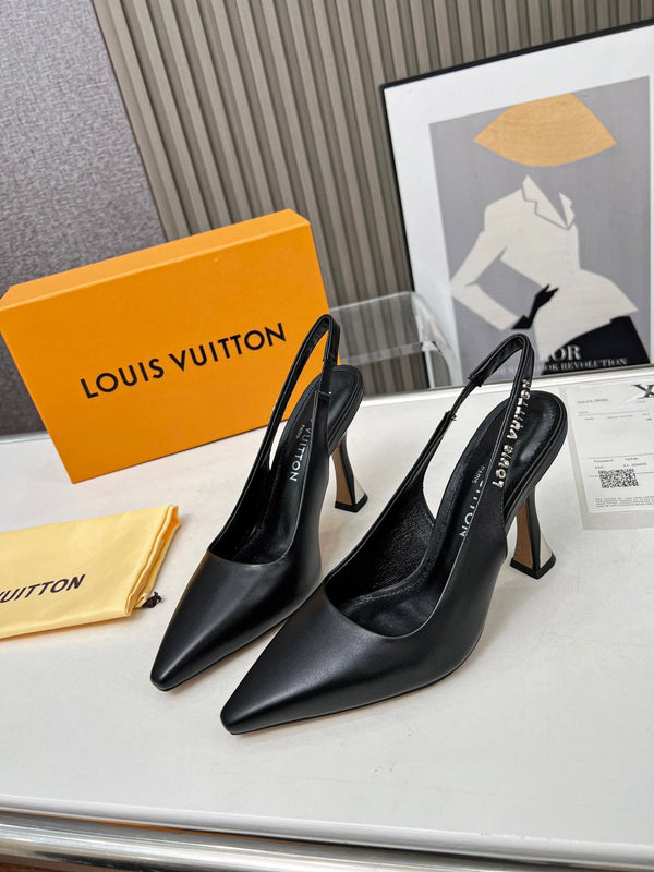 LV Spake Slingback 8.5CM Black Calfskin 218295
