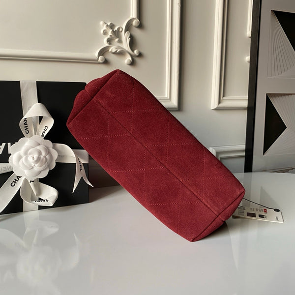 Chanel 2025 Hobo Bag 31cm Red Suede With Gold Hardware 320285