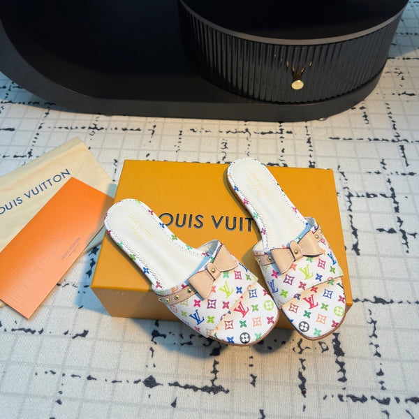 LV LV x TM 6AM Flat Mule White with Monogram Multicolore Leather 218910