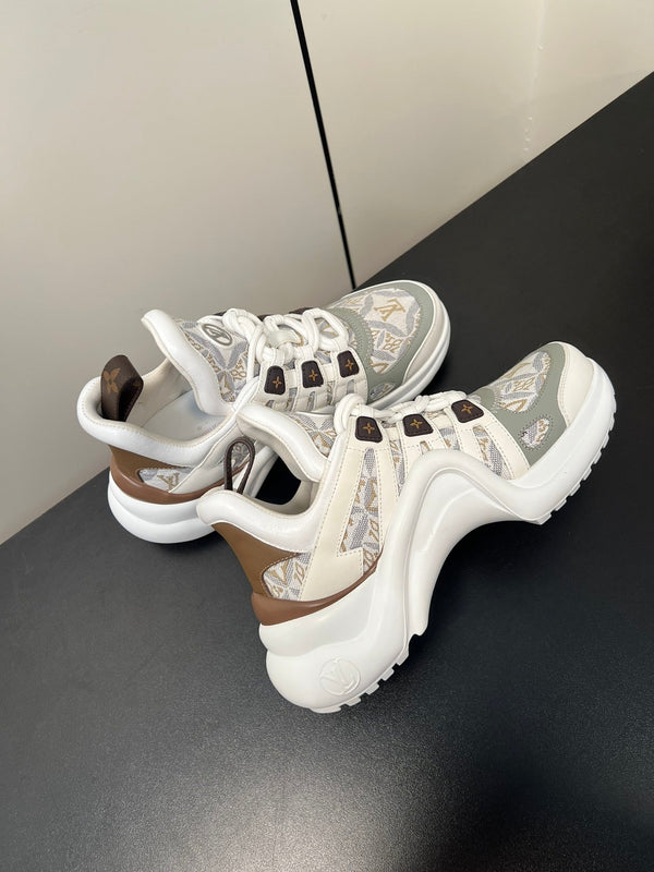 LV Archlight Sneaker 50mm White Mix Gray Brown Monogram Jacquard Fabric