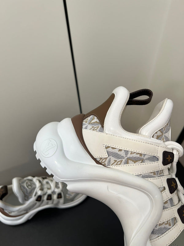 LV Archlight Sneaker 50mm White Mix Gray Brown Monogram Jacquard Fabric