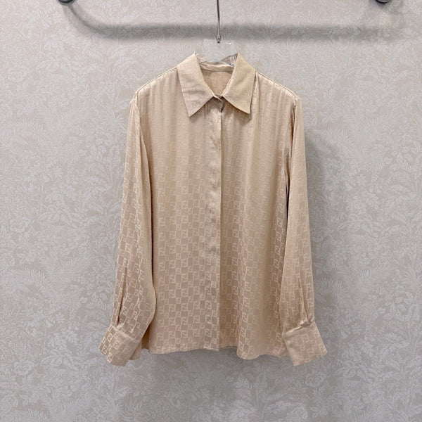 Fendi 26s Shirt Jacquard Pattern Beige Rayon Cotton