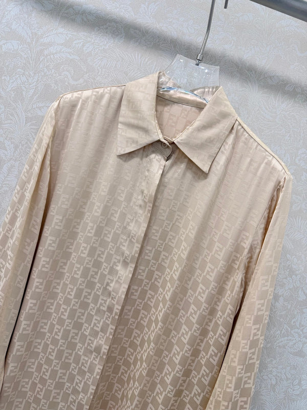 Fendi 26s Shirt Jacquard Pattern Beige Rayon Cotton