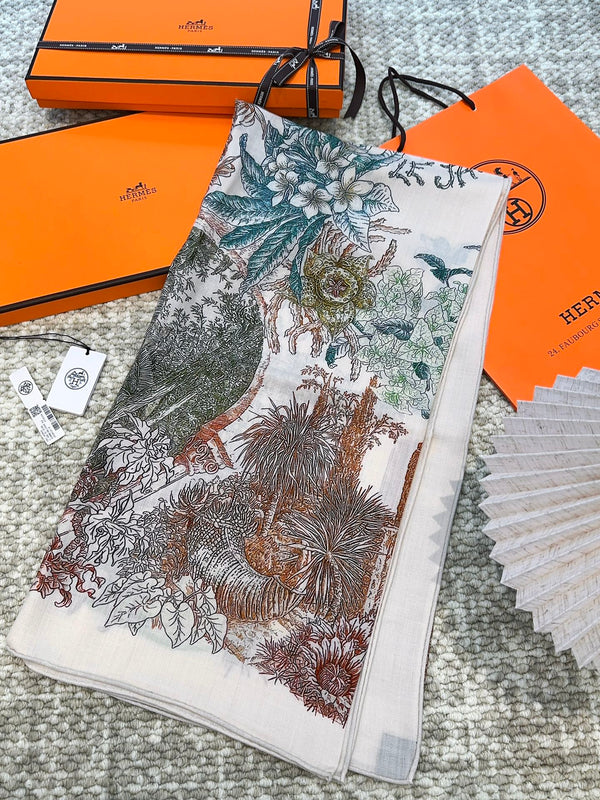 Scarf 140 CM Brown Colorful Cashmere And Silk  394551