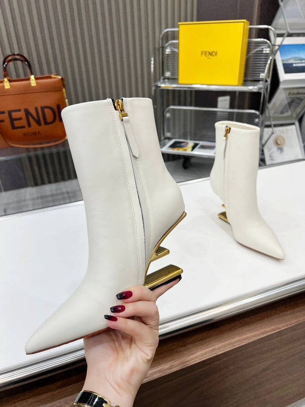 FENDI First Wedge Boots White Sheepskin 521225