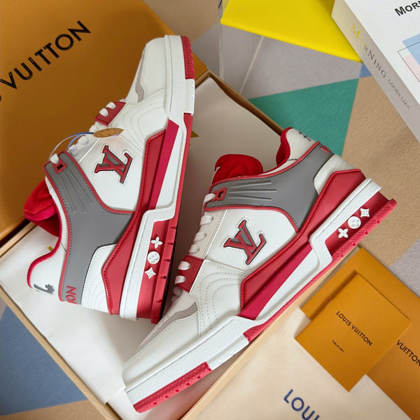 LV Trainer Sneaker 30mm White Mix Red Cowhide