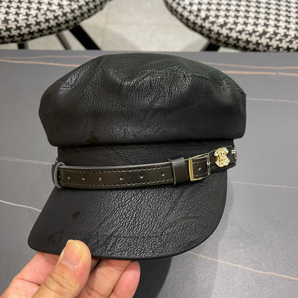 BAKER BOY CAP IN BLACK CALFSKIN 420946