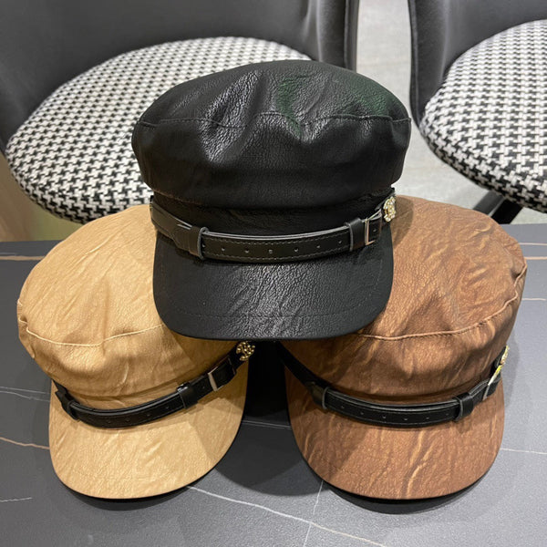 BAKER BOY CAP IN BLACK CALFSKIN 420946