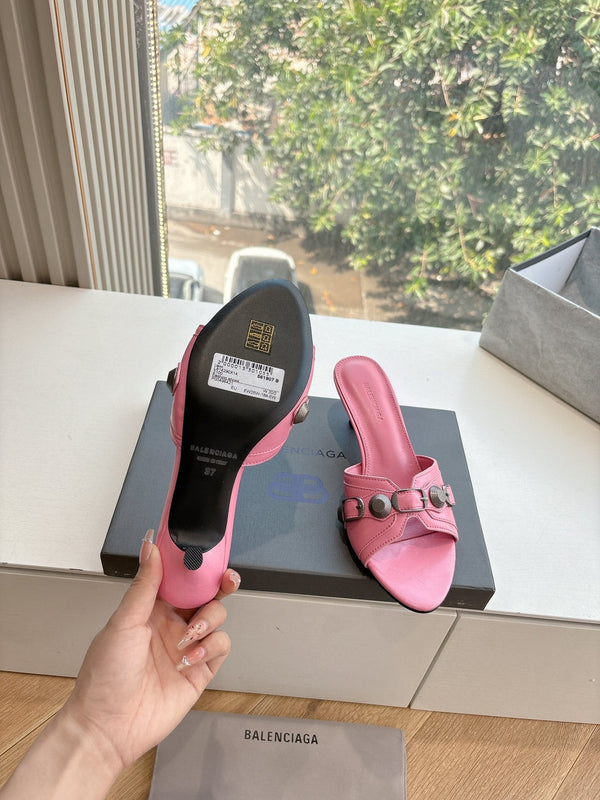 CAGOLE MID-HEEL MULES IN SHOCKING PINK CALFSKIN