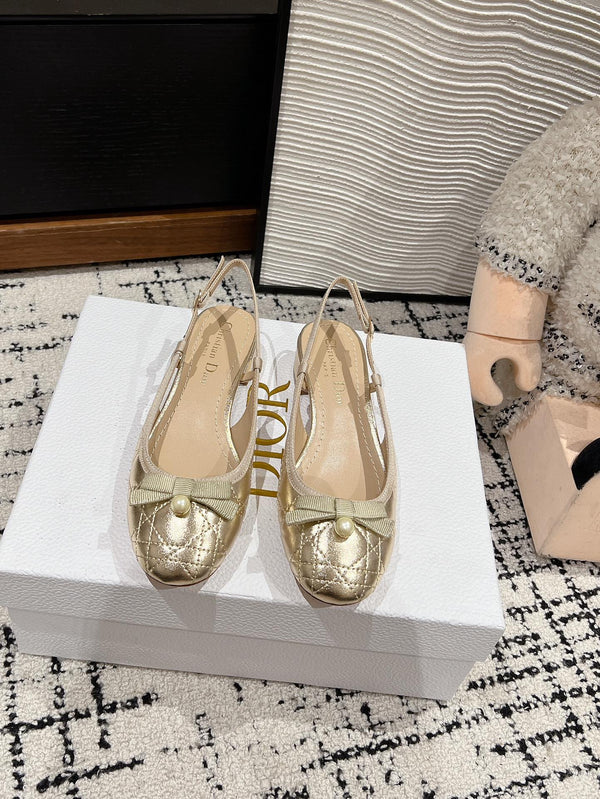 CD Ballet Slingback Pump 30mm In Gold Quilted Calfskin 997041