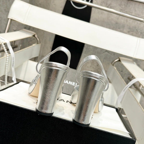slingback 90 silver metalic lambskin