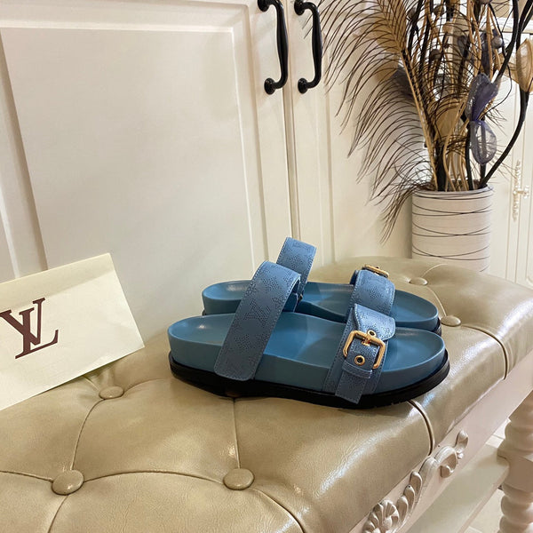 lv sandal mule bomdia blue monogram calfskin