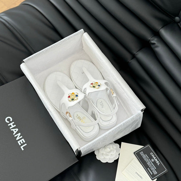 Double C Classic One-Strap Sandals White Lambskin