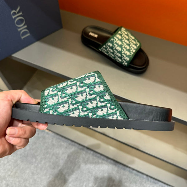 CD VELCRO STRAP SLIPPER DARK GREEN JACQUARD