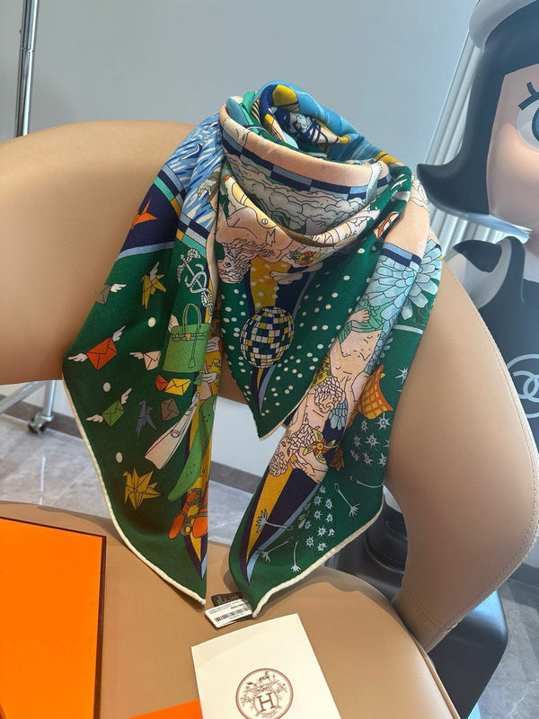 Flagship Scarf 140 CM In Dark Green Colorful Cashmere And Mulberry Silk 376506