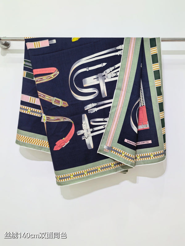 HM Equestrianism 140 CM Navy Blue Colorful Cashmere and Silk 293101