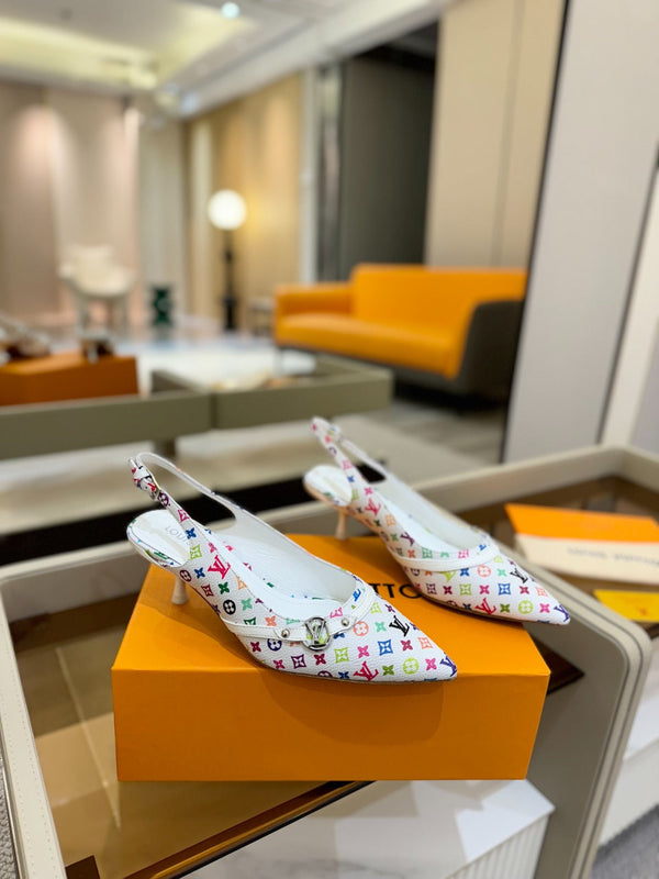 6AM Slingback Pump 4cm White Monogram Canvas and Patent Leather 241228