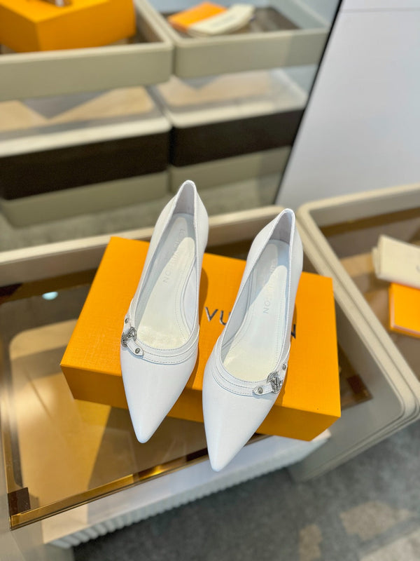 6AM 5.5cm White Leather Pumps 241207