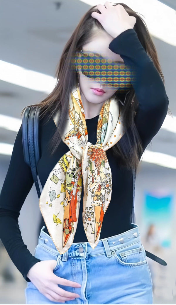 Flagship Silk Scarf 90 CM White Colorful