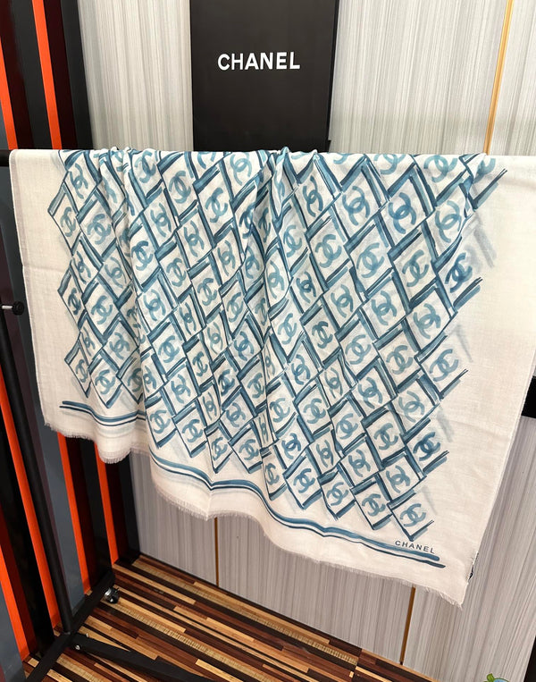 LV Latest Style Scarf 200cm White Blue Cashmere 970872