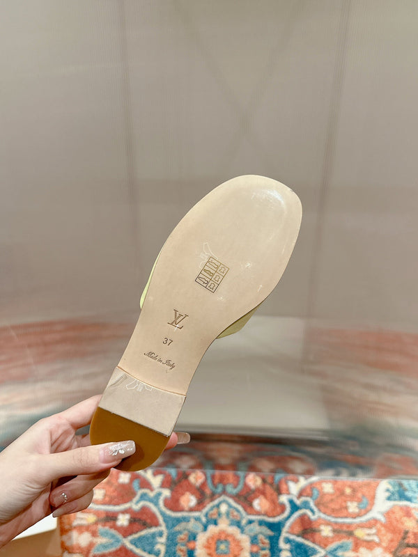 lv capri flat mule pastel yellow calfskin