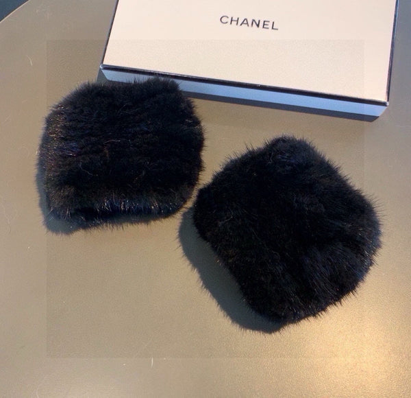 FINGERLESS HALF GLOVES IN BLACK RABBIT FUR 462278