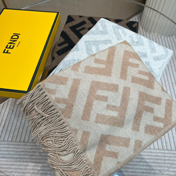 FF 170 CM SCARF IN BEIGE WOOL AND CASHMERE