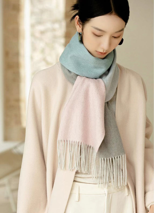 Scarf 190 CM In Grey Pink Mix Light Blue Cashmere