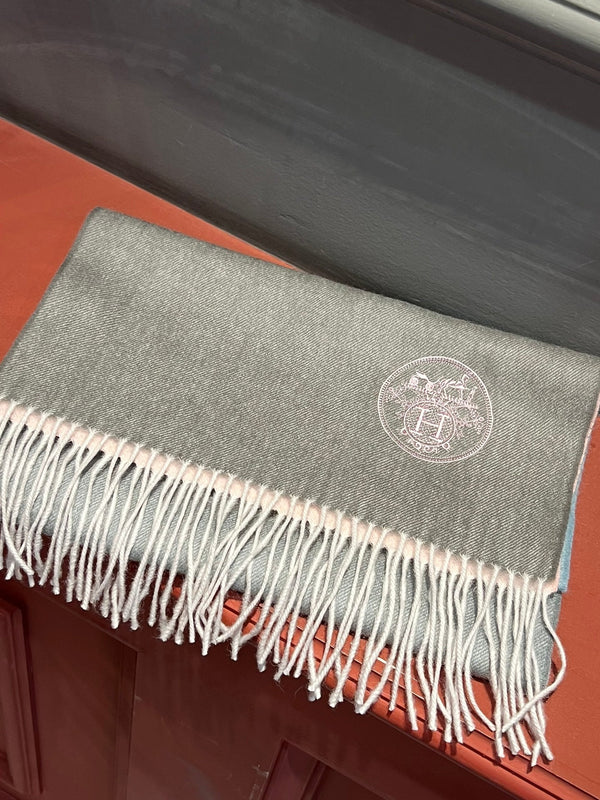 Scarf 190 CM In Grey Pink Mix Light Blue Cashmere
