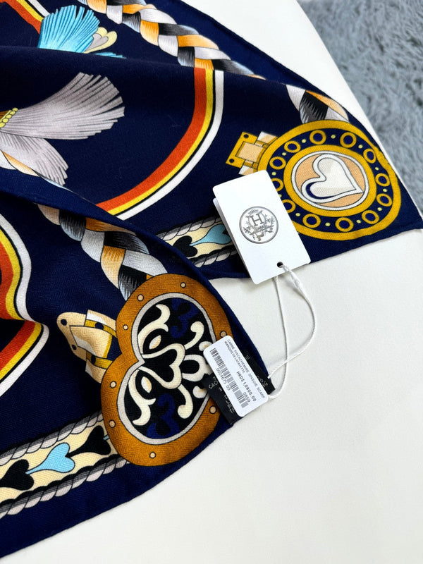 Harnais De Coeur Scarf  135 CM In Black Colorful Cashmere And Silk 381095
