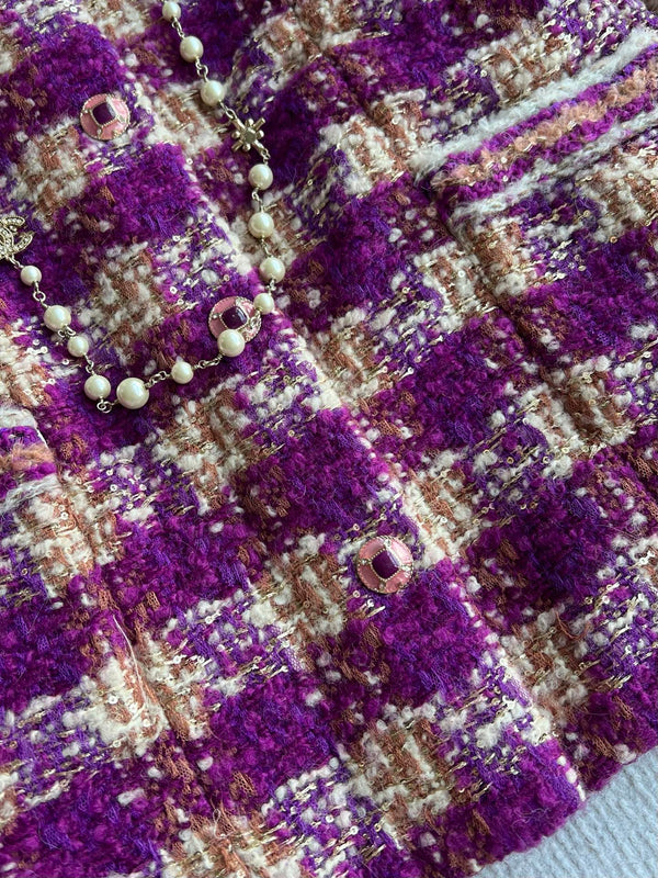 Chanel 2025 Plaid Tweed Jacket Purple Wool Polyester 325362