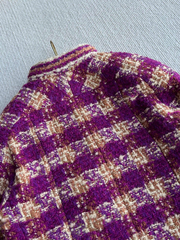 Chanel 2025 Plaid Tweed Jacket Purple Wool Polyester 325362