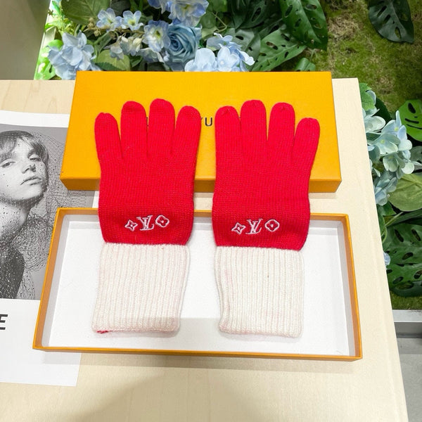 GLOVES IN CHERRY RED MIX WHITE WOOL 458551