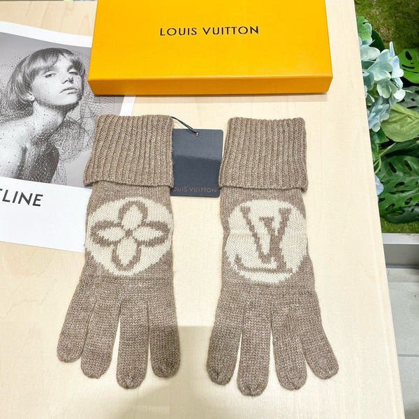LV GLOVES IN DESERT BROWN WOOL 464990