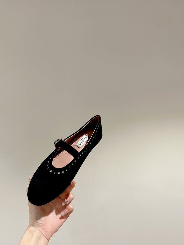 ALAIA MARY JANE IN BLACK SUEDE WITH SILVER HARDWARE