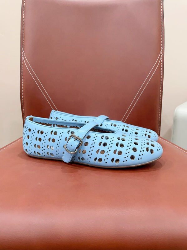ALAIA HOLLOW BALLET FLAT IN SKY BLUE LAMBSKIN