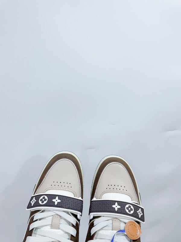 LV Trainer Sneaker Velcro Strap Brown Cowhide
