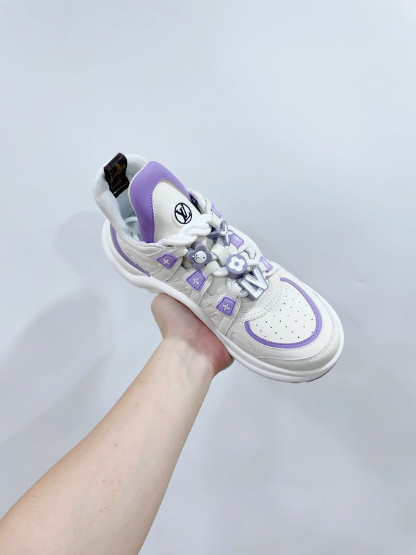 LV Archlight Sports Shoes White With Purple Border Calfskin