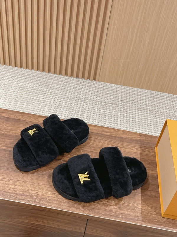 LV Sunset Flat Comfort Mule Black Wool