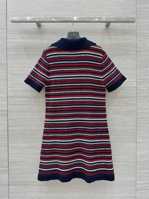 Gucci 25 Knitted V-neck Dress White Red Wool