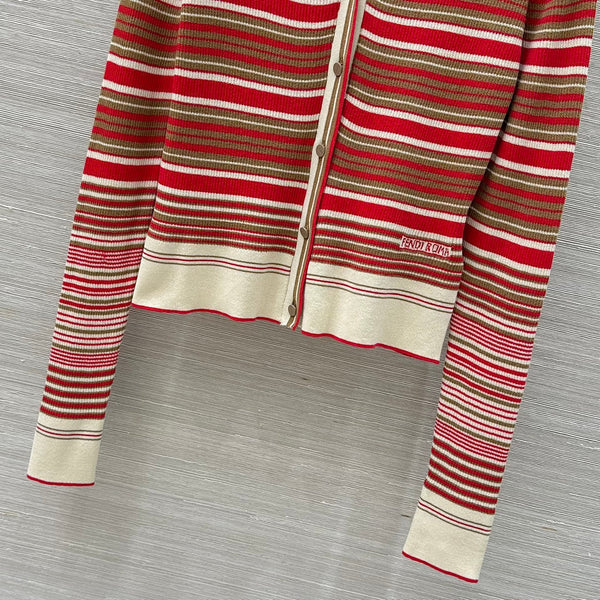 Fendi 25 Knitted Small Cardigan Red Silk Cotton