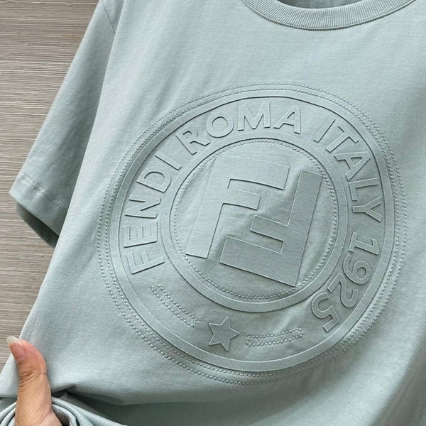 Fendi 25 Embossed Letter T-shirt Ice blue Cotton