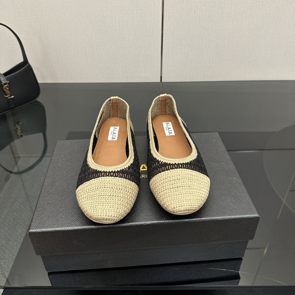 Alaia 2025 Ballet Flat Beige Black Raffia 433754