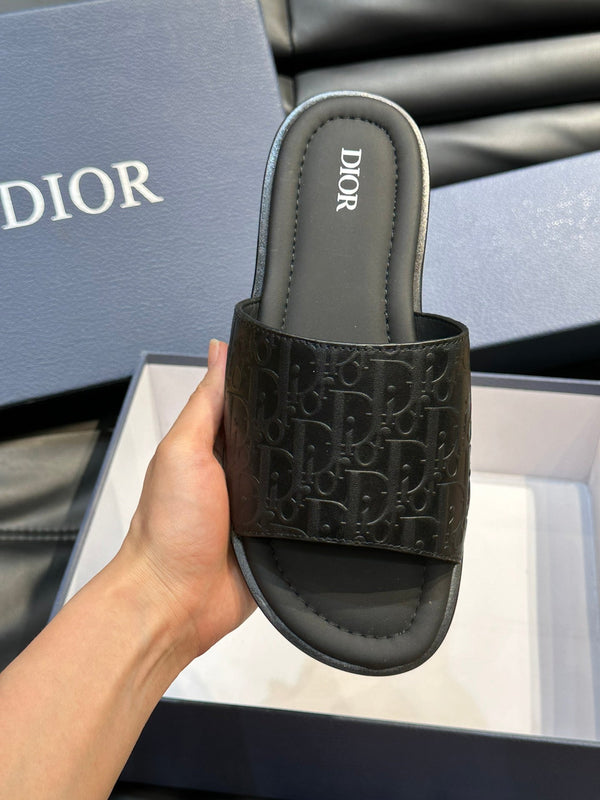 CD SLIDE ALIDAS SLIPPER BLACK CALFSKIN AND SILK