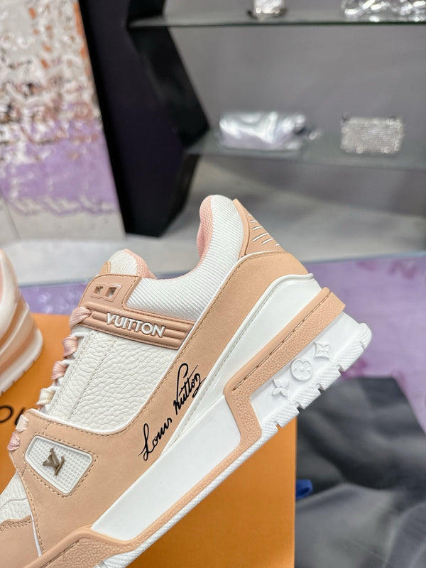 LV Trainer Sneaker Beige Pink Cowhide