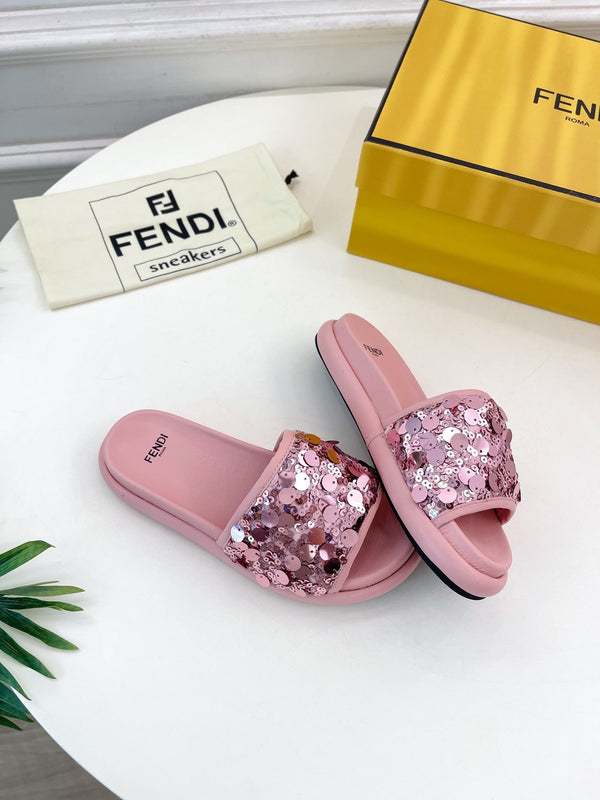 FENDI THICK SOLE 3 CM SEQUIN SLIPPER ROUGH PINK