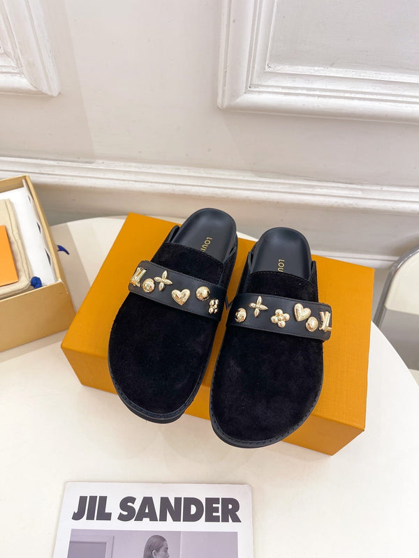 LV Cosy Flat Comfort Clog Black Suede
